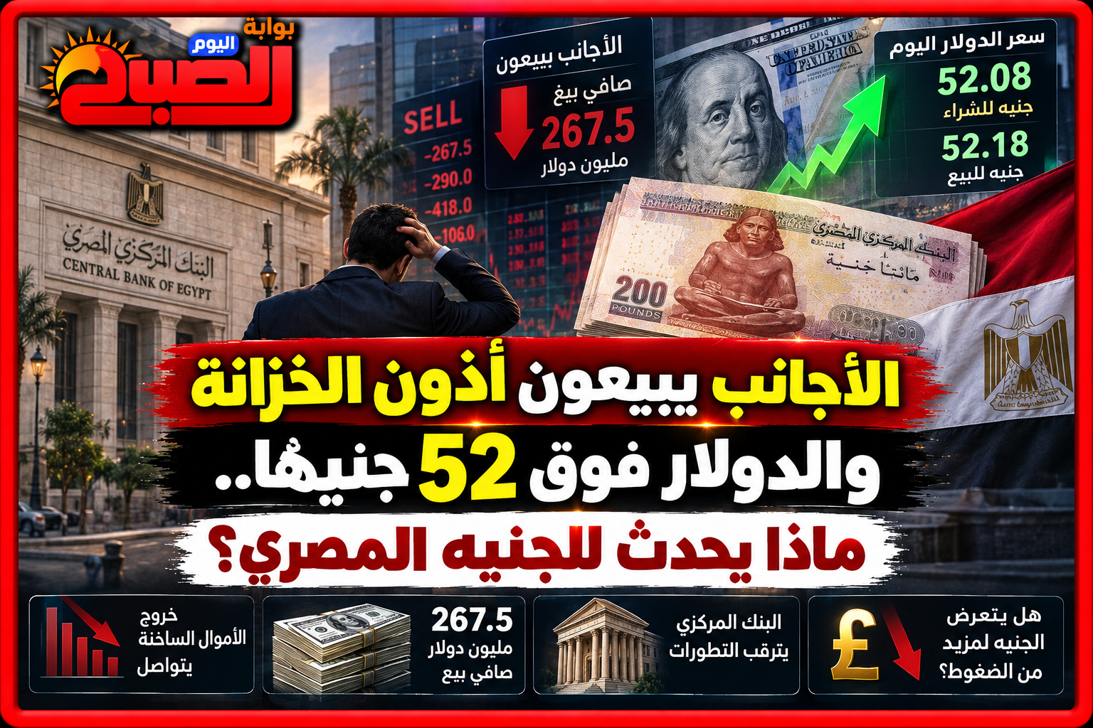 الأجانب يبيعون أذون الخزانة والدولار فوق 52 جنيهًا.. ماذا يحدث للجنيه المصري؟